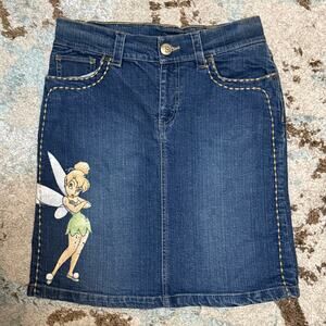 Vintage Disney Store Tinker Bell Denim Midi Skirt Size 8 (32" Waist) Pixie Dust